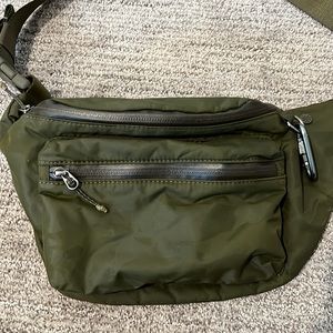 Large green camo hip pack from Athleta.
